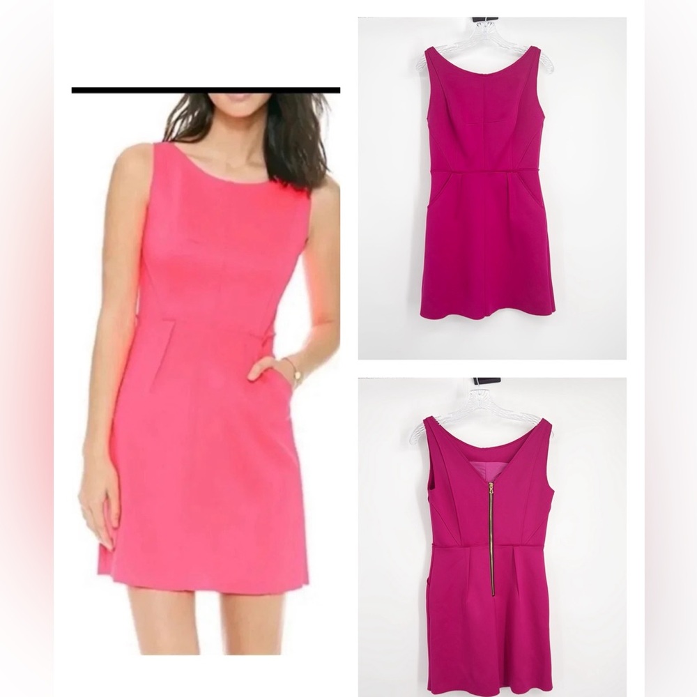 Milly Neoprene Exposed Seam and exposed zipper shift dress raspberry pink size 6